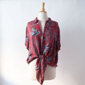 Tropical Red Tie-Front Blouse
